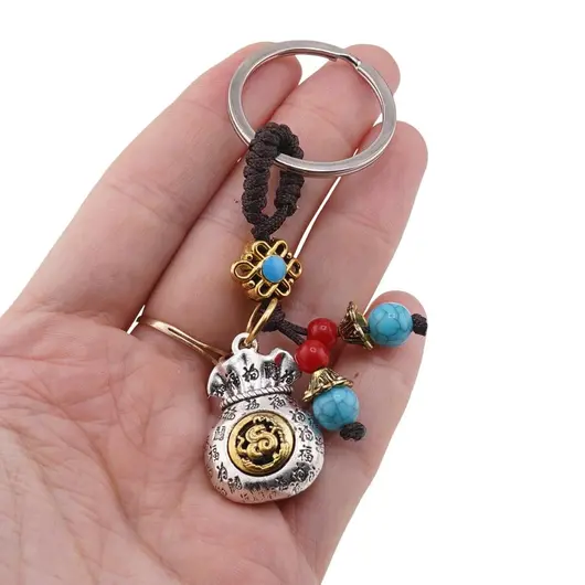 Amuleta breloc feng shui cu Sacul prosperitatii si Turcoaz, imagine 3
