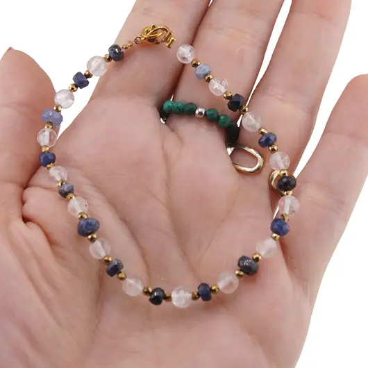 Bratara Cristal de stanca sfere 6mm si Safir albastru discuri fatetate 4-8mm cu Hematit sfere fatetate 2mm, imagine 3