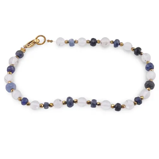 Bratara Cristal de stanca sfere 6mm si Safir albastru discuri fatetate 4-8mm cu Hematit sfere fatetate 2mm