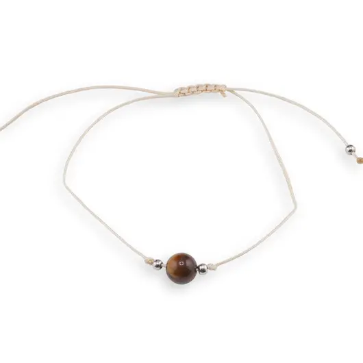 Bratara snur crem, Ochi de tigru sfera 8mm