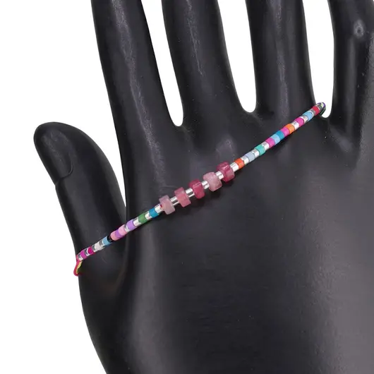 Bratara snur multicolor, Agat roz discuri 5mm, imagine 2