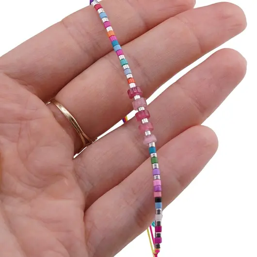 Bratara snur multicolor, Agat roz discuri 5mm, imagine 3