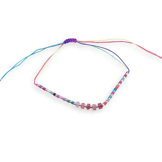 Bratara snur multicolor, Agat roz discuri 5mm