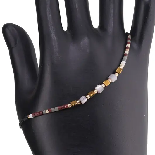 Bratara snur negru, Sidef gri cuburi, imagine 2