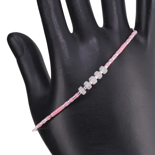 Bratara snur roz, Cuart roz discuri 5mm, imagine 2