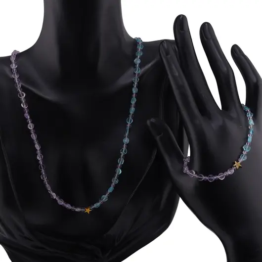 Set bratara si colier Ametist si Apatit sfere si banuti 3-5mm cu steluta din Hematit auriu 6mm, imagine 2