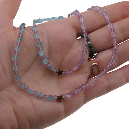 Set bratara si colier Ametist si Apatit sfere si banuti 3-5mm cu steluta din Hematit auriu 6mm, imagine 3