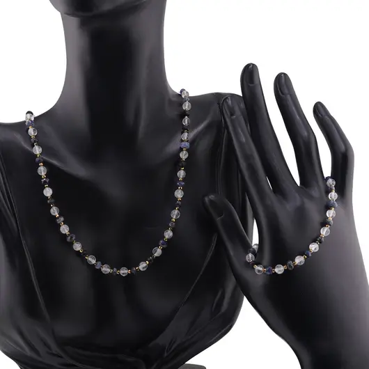 Set bratara si colier Cristal de stanca sfere 6mm si Safir albastru discuri fatetate 4-8mm cu Hematit sfere fatetate 2mm, imagine 2