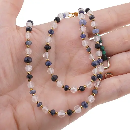 Set bratara si colier Cristal de stanca sfere 6mm si Safir albastru discuri fatetate 4-8mm cu Hematit sfere fatetate 2mm, imagine 3