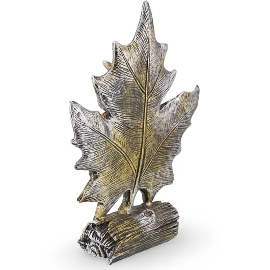 Statueta bufnita argintie pe frunza decorativa, 24cm, imagine 2