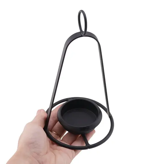 Suport pentru lumanare metalic negru cu agatatoare, 18cm, imagine 3