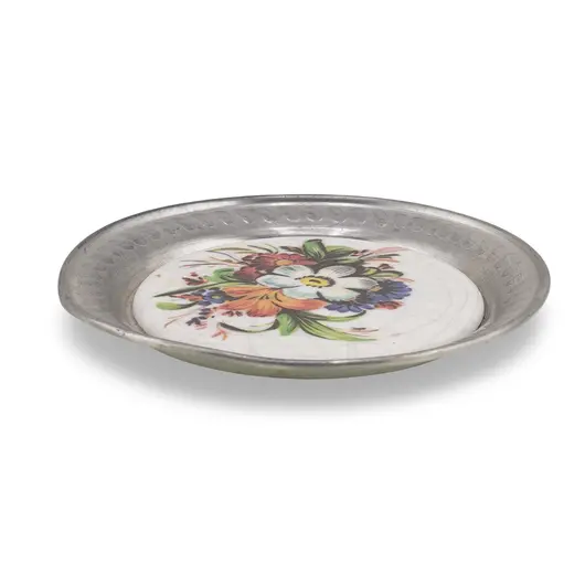 Suport pahar vintage din metal cu insertie flori colorate, 8,5cm, imagine 2