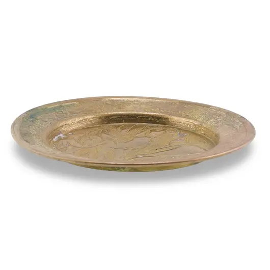 Tava vintage rotunda din alama gravata, model egiptean, 9,5cm, imagine 2