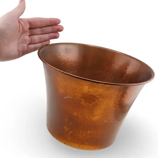 Galeata vintage din cupru ciocanit manual, 20,5cm, imagine 3