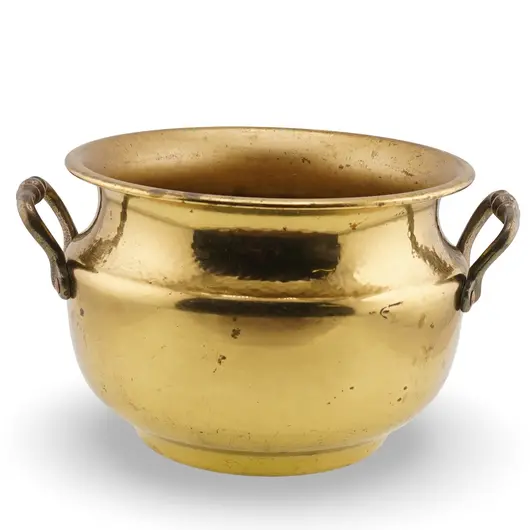 Galeata vintage din alama cu doua manere laterale, 17,5cm