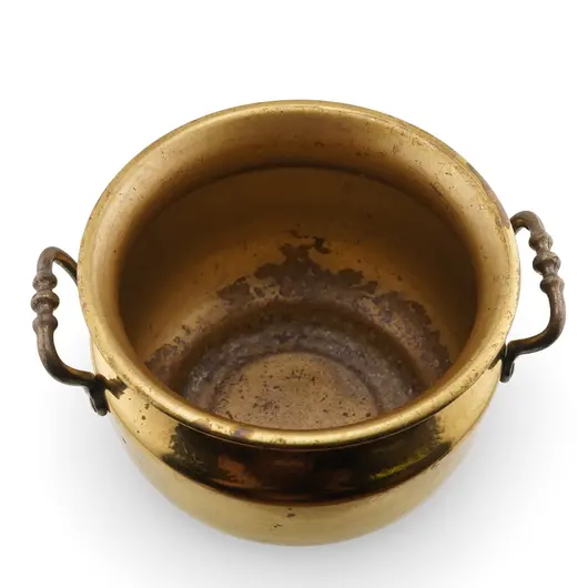 Galeata vintage din alama cu doua manere laterale, 17,5cm, imagine 2