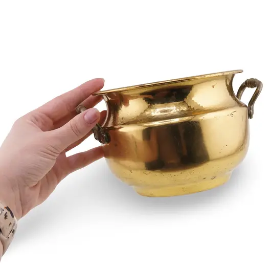Galeata vintage din alama cu doua manere laterale, 17,5cm, imagine 3