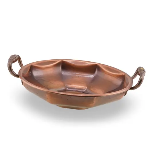 Bol vintage din cupru cu doua manere laterale, 27cm