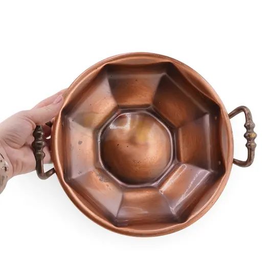 Bol vintage din cupru cu doua manere laterale, 27cm, imagine 3