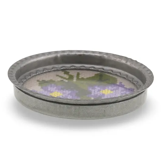 Suport pahar vintage din metal cu broderie florala mov, 9cm, imagine 2