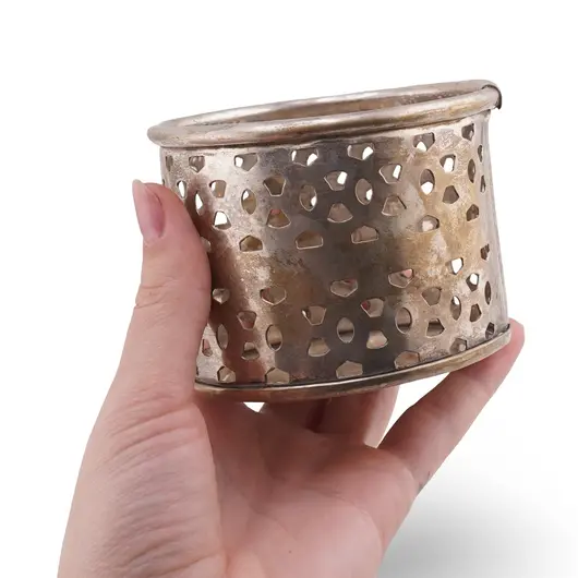 Suport vintage pentru pahar din metal perforat, 8cm, imagine 3