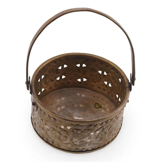 Galeata vintage din alama decorata cu maner mobil, 13cm, imagine 2