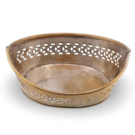 Cos decorativ vintage din alama perforata, 20cm, imagine 2