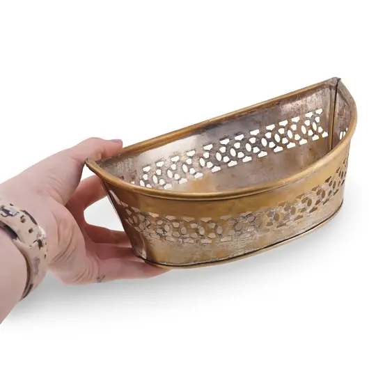 Cos decorativ vintage din alama perforata, 20cm, imagine 3