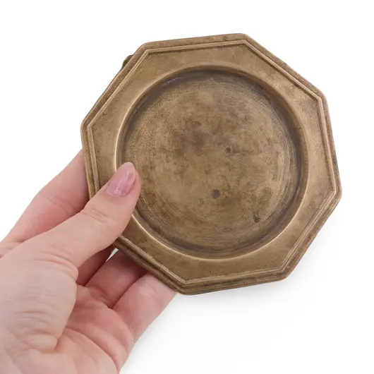 Tava vintage octogonala din alama simpla, 10cm, imagine 3