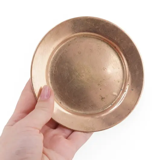 Tava vintage rotunda din cupru cu aspect uzat, 11cm, imagine 3