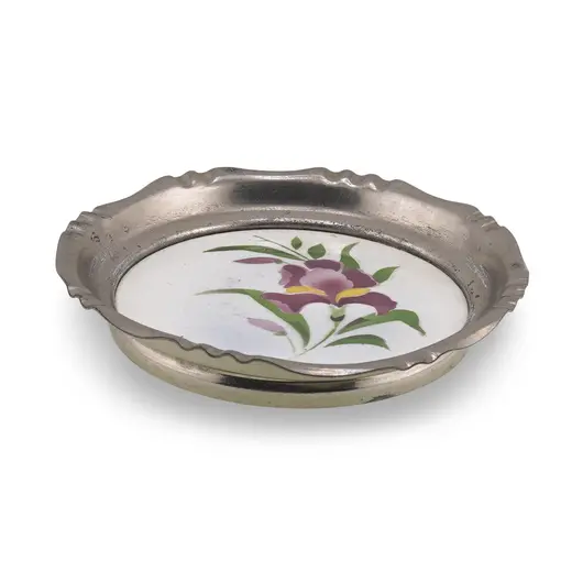Suport pahar vintage din metal cu insertie floare mov, 9,5cm, imagine 2