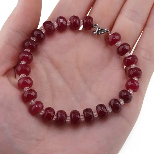 Bratara Agat rodolit discuri fatetate 8mm si Cristal de stanca sfere fatetate 3mm, imagine 3