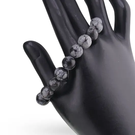 Bratara Obsidian fulg de nea sfere 10mm, imagine 2
