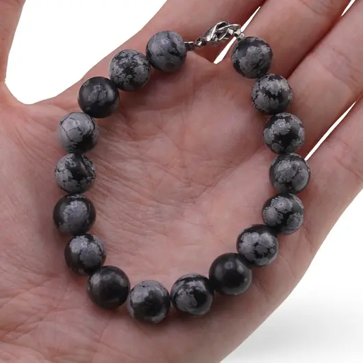 Bratara Obsidian fulg de nea sfere 10mm, imagine 3