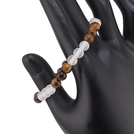 Bratara pe elastic Ochi de tigru si Cristal de stanca sfere 6mm, imagine 2