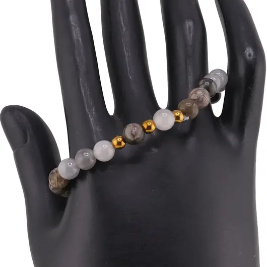 Bratara pe elastic Que sera, bumbi aurii si Agat gri sfere 6mm, imagine 2