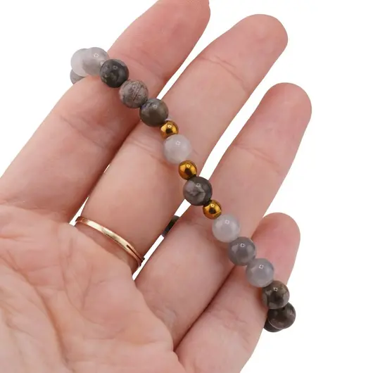 Bratara pe elastic Que sera, bumbi aurii si Agat gri sfere 6mm, imagine 3