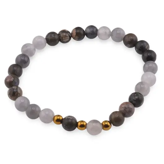 Bratara pe elastic Que sera, bumbi aurii si Agat gri sfere 6mm