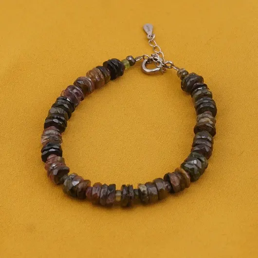 Bratara Turmalina multicolora rondele fatetate 7mm si discuri fatetate 3mm, imagine 2