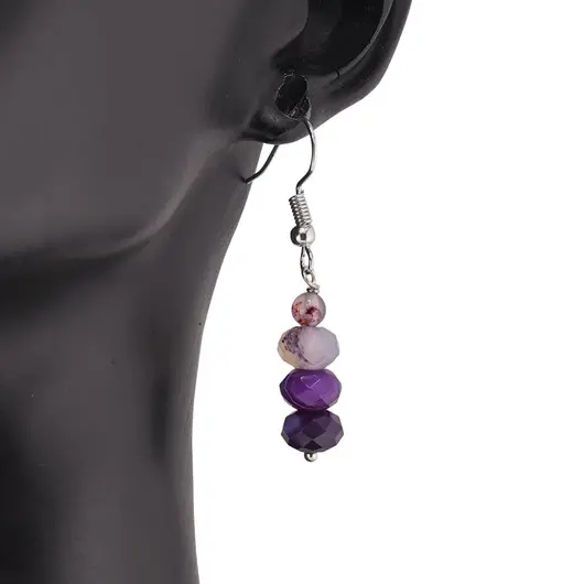 Cercei cu agatatoare Agat mov discuri fatetate 8mm si sfera 4mm, imagine 2
