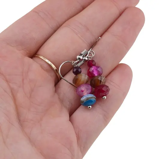 Cercei cu agatatoare Agat multicolor discuri fatetate 8mm si sfere fatetate 4mm, imagine 4
