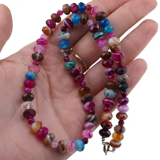 Colier Agat multicolor discuri fatetate 8mm si sfere fatetate 4mm, imagine 4