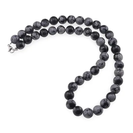 Colier Obsidian fulg de nea sfere 10mm