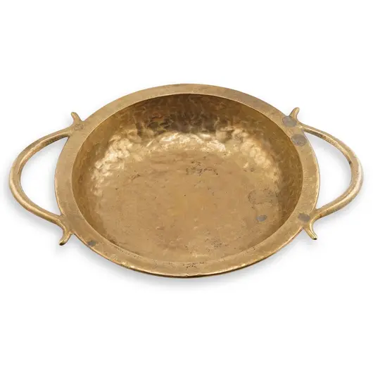 Tava vintage din alama ciocanita cu manere laterale, 22cm