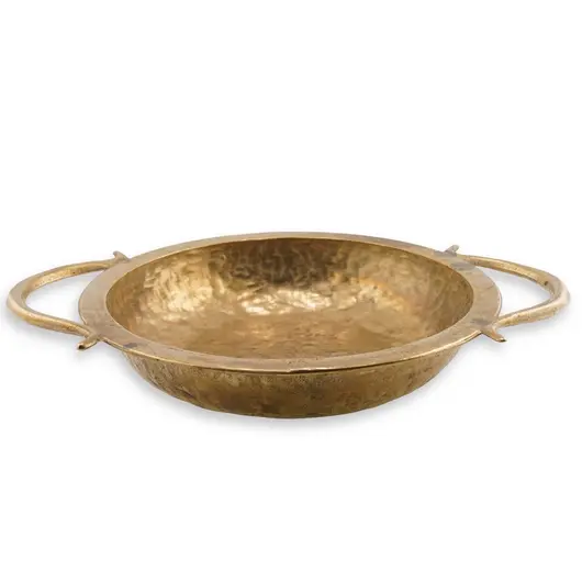 Tava vintage din alama ciocanita cu manere laterale, 22cm, imagine 2