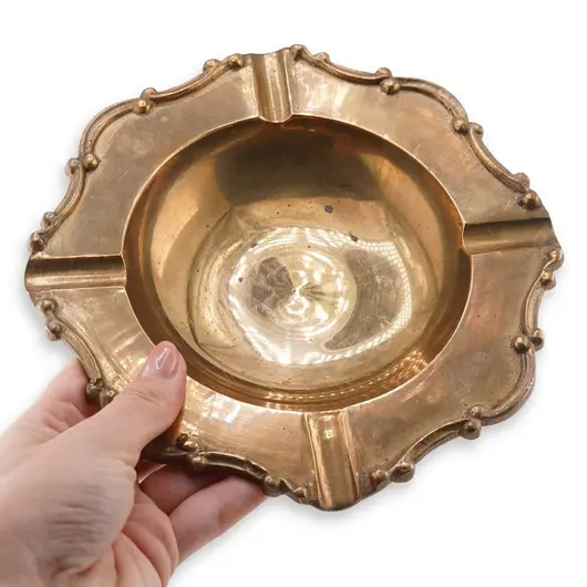 Bol vintage din alama cu margine decorata, 19,5cm, imagine 3