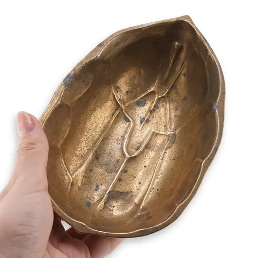 Tava vintage din alama in forma de frunza, 18cm, imagine 3