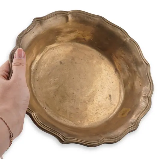 Bol vintage din alama cu margine ondulata, 24cm, imagine 3