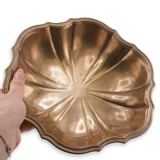 Bol vintage din alama cu margine in relief, 23cm, imagine 3
