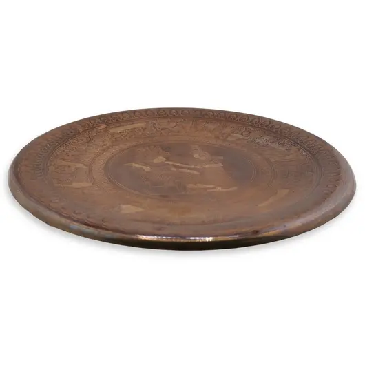 Tablou vintage din cupru gravata, scena regala ornamentala, 24,5cm, imagine 2